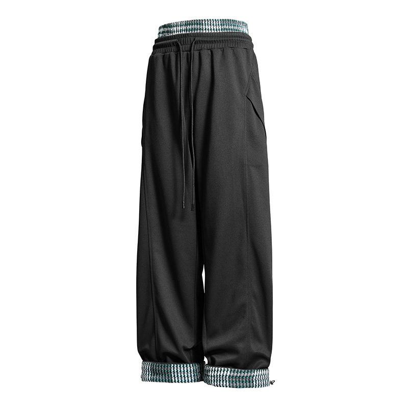 Igapäevased sportlikud püksid võrgumustriga, patchwork disain, nööriga vöö, vaba lõige, sirge jalg