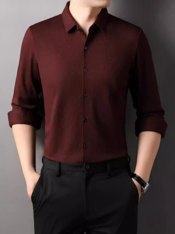 Särk lapelkrae, jacquard-viskoosi segu, anti-krutības un augsta elastība, garas piedurknes, piemērots griezums