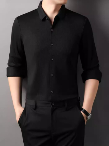 Särk lapelkrae, jacquard-viskoosi segu, anti-krutības un augsta elastība, garas piedurknes, piemērots griezums