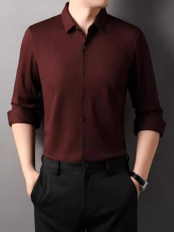 Särk lapelkrae, jacquard-viskoosi segu, anti-krutības un augsta elastība, garas piedurknes, piemērots griezums