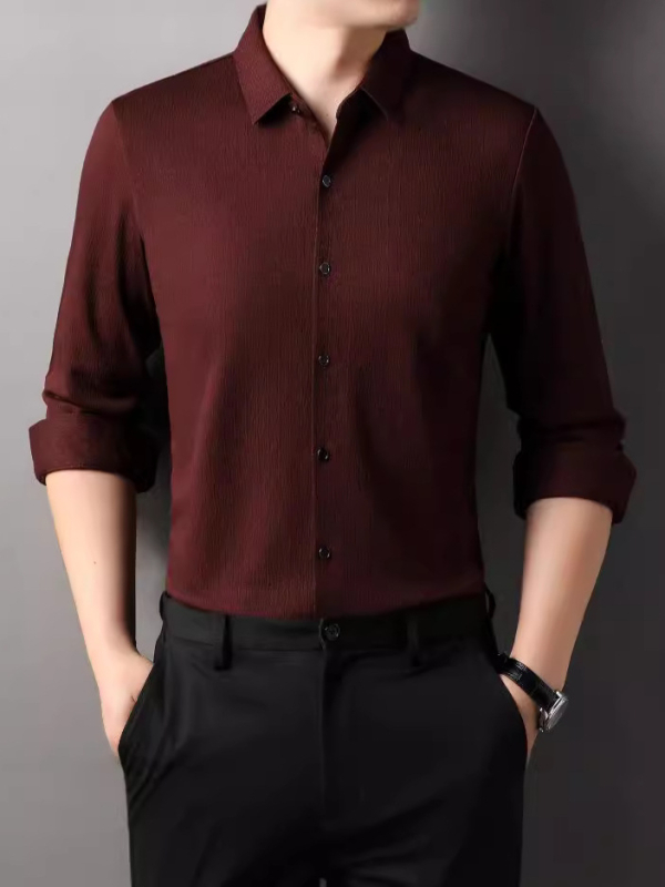 Särk lapelkrae, jacquard-viskoosi segu, anti-krutības un augsta elastība, garas piedurknes, piemērots griezums