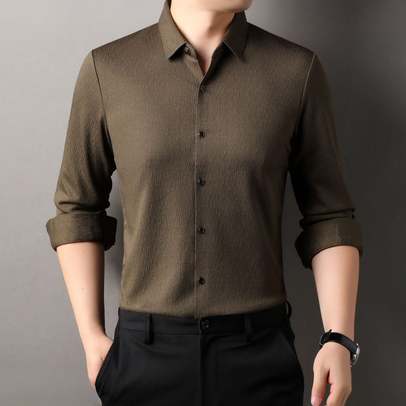 Särk lapelkrae, jacquard-viskoosi segu, anti-krutības un augsta elastība, garas piedurknes, piemērots griezums