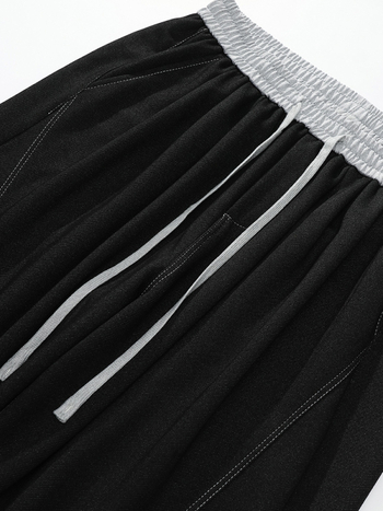 Meeste igapäevased sportlikud püksid patchworki ja värviliste blokkidega, denim-sarnane välimus, sirge lõige, pikad, polüesteri kangas