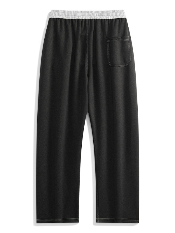 Meeste igapäevased sportlikud püksid patchworki ja värviliste blokkidega, denim-sarnane välimus, sirge lõige, pikad, polüesteri kangas