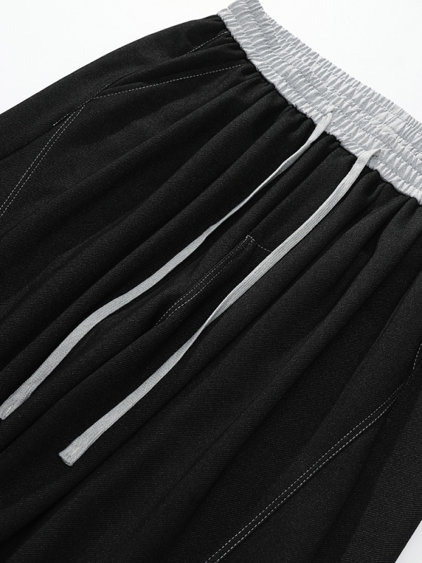 Meeste igapäevased sportlikud püksid patchworki ja värviliste blokkidega, denim-sarnane välimus, sirge lõige, pikad, polüesteri kangas