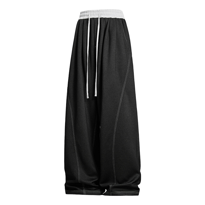 Meeste igapäevased sportlikud püksid patchworki ja värviliste blokkidega, denim-sarnane välimus, sirge lõige, pikad, polüesteri kangas