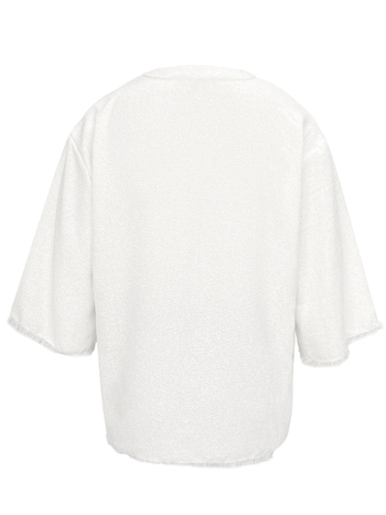 Lõdva lõikega särk poolpikkade varrukatega, V-kaelus nööriga, puuvillast-poliesteri segu