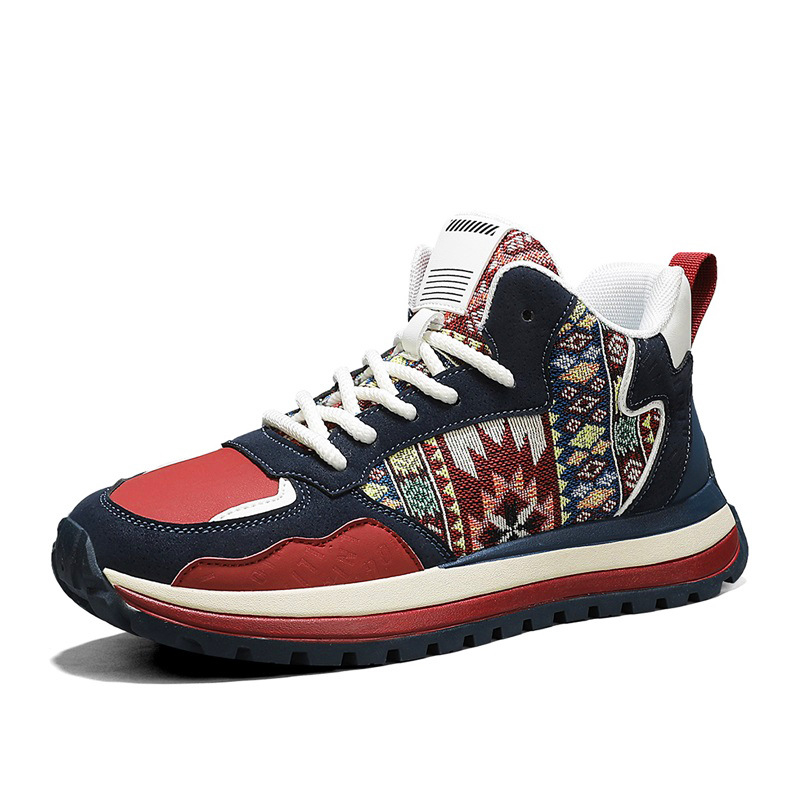 Meeste kõrged sportlikud tossud igapäevaseks kasutamiseks; ülemine nahast ja tekstiilist, sisetald võrkvoodriga, PVC talla, paelaga kinnitused