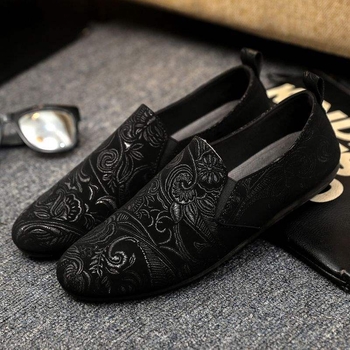 Tikitud Hiina stiililised Slip-On tossud, unisex, kanvas ülemine, kummist tald