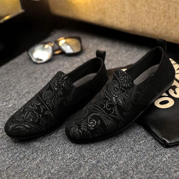 Tikitud Hiina stiililised Slip-On tossud, unisex, kanvas ülemine, kummist tald