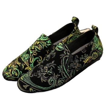 Tikitud Hiina stiililised Slip-On tossud, unisex, kanvas ülemine, kummist tald