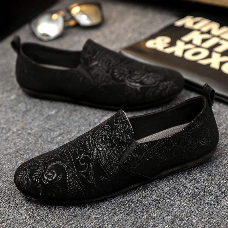 Tikitud Hiina stiililised Slip-On tossud, unisex, kanvas ülemine, kummist tald