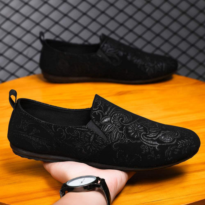 Tikitud Hiina stiililised Slip-On tossud, unisex, kanvas ülemine, kummist tald