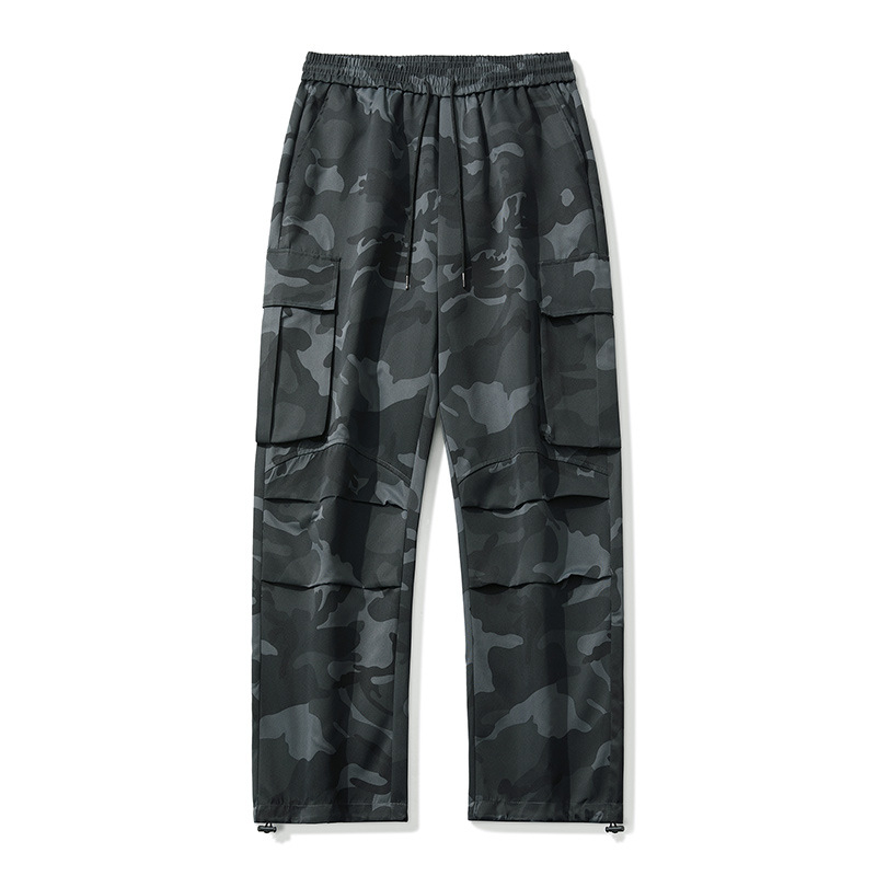 Tööriietuse igapäevased püksid kamuflažiga, laia lõikega, sirge säärega, polüester