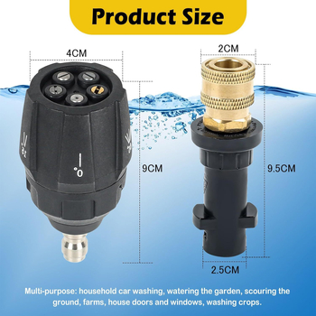 Autopuhastusvee püstol reguleeritava joaga, 1/4" kiire ühenduse adapter, ühilduvus K2–K7, konstruktsioon roostevabast terasest/keramika/ABS