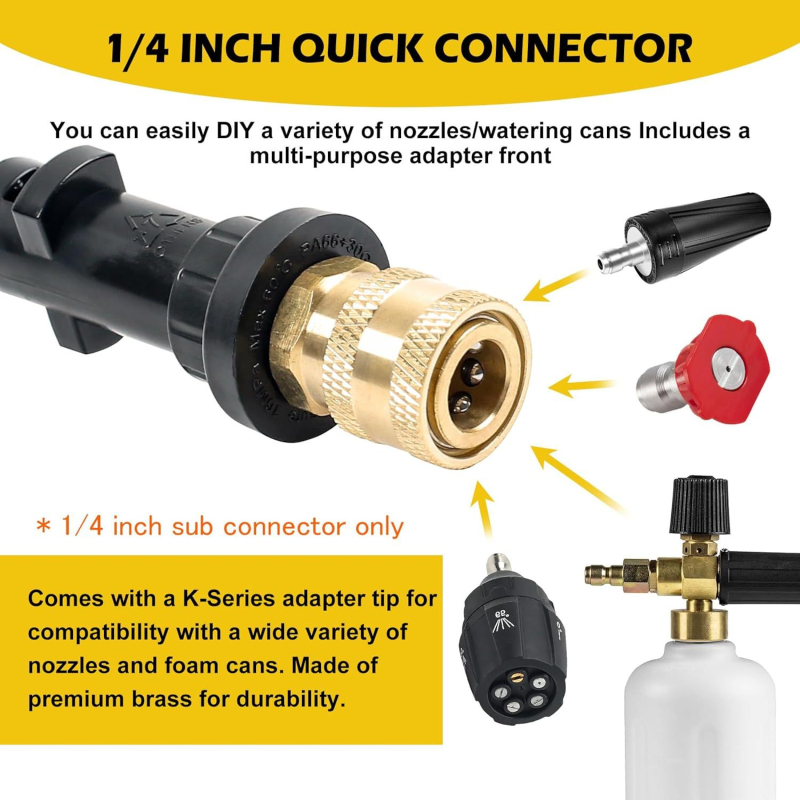 Autopuhastusvee püstol reguleeritava joaga, 1/4" kiire ühenduse adapter, ühilduvus K2–K7, konstruktsioon roostevabast terasest/keramika/ABS