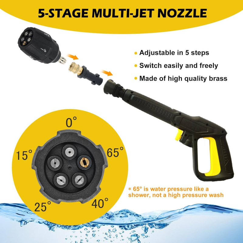 Autopuhastusvee püstol reguleeritava joaga, 1/4" kiire ühenduse adapter, ühilduvus K2–K7, konstruktsioon roostevabast terasest/keramika/ABS