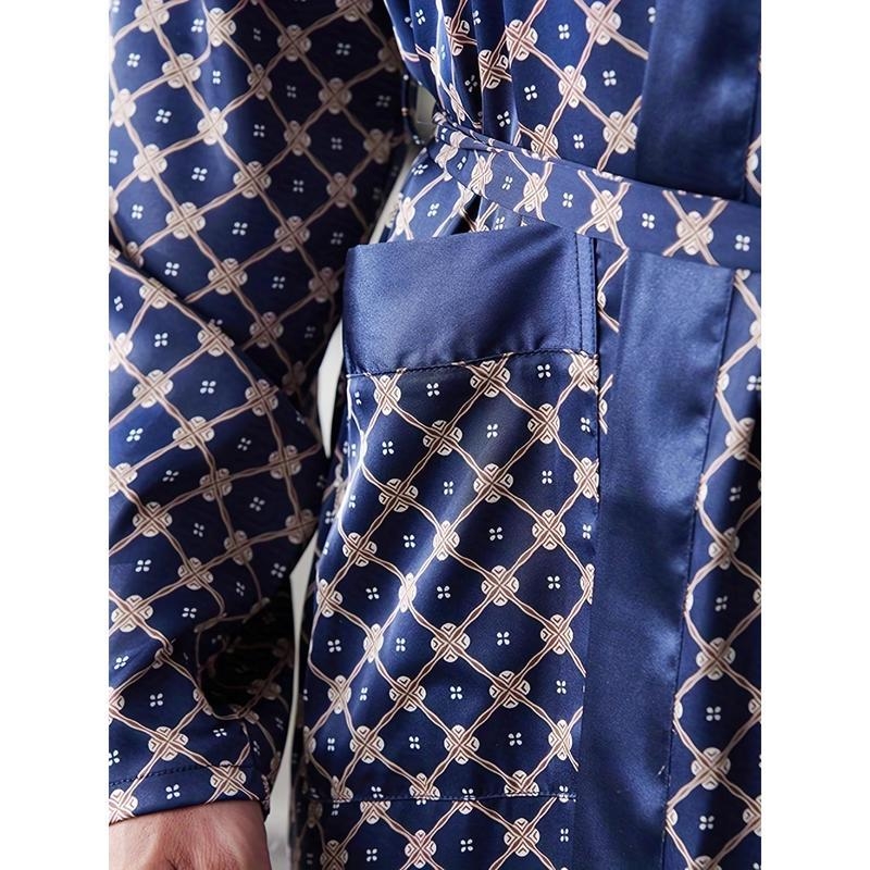 Meeste pajama komplekt premium printiga, poolfleece, puuvillane, V-kaelusega, igapäevane stiil, 2025 kevad