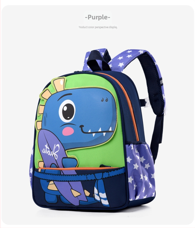 Lasteaedade koolikott dinozauru motiiviga, hingav Oxford-kangas, laienev disain, õhupatjadega õla kaitseks