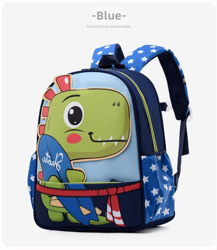 Lasteaedade koolikott dinozauru motiiviga, hingav Oxford-kangas, laienev disain, õhupatjadega õla kaitseks