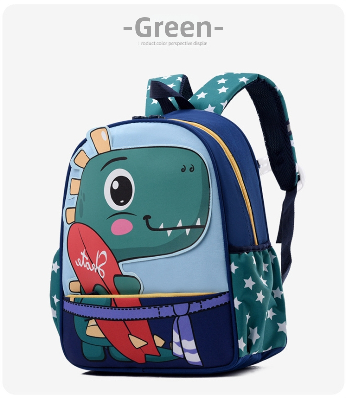 Lasteaedade koolikott dinozauru motiiviga, hingav Oxford-kangas, laienev disain, õhupatjadega õla kaitseks