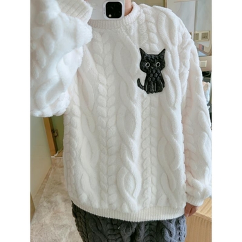 Meeste pidžaama komplekt karikatüürikassi trükiga, puuvill, poolepealne fliis, ümmarguse kaelusega