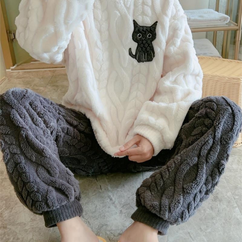 Meeste pidžaama komplekt karikatüürikassi trükiga, puuvill, poolepealne fliis, ümmarguse kaelusega