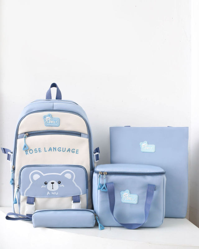 Kooli seljakott 4-osaline komplekt, linnaline minimalistlik stiil, kanvas, sülearvuti tasku, suur maht, tõmblukk