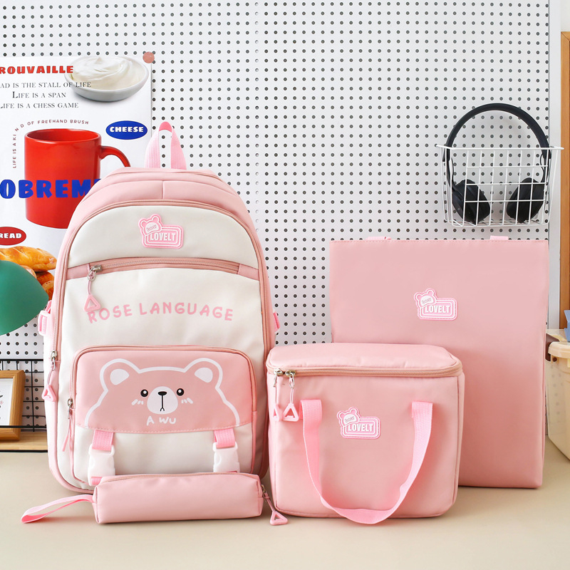 Kooli seljakott 4-osaline komplekt, linnaline minimalistlik stiil, kanvas, sülearvuti tasku, suur maht, tõmblukk