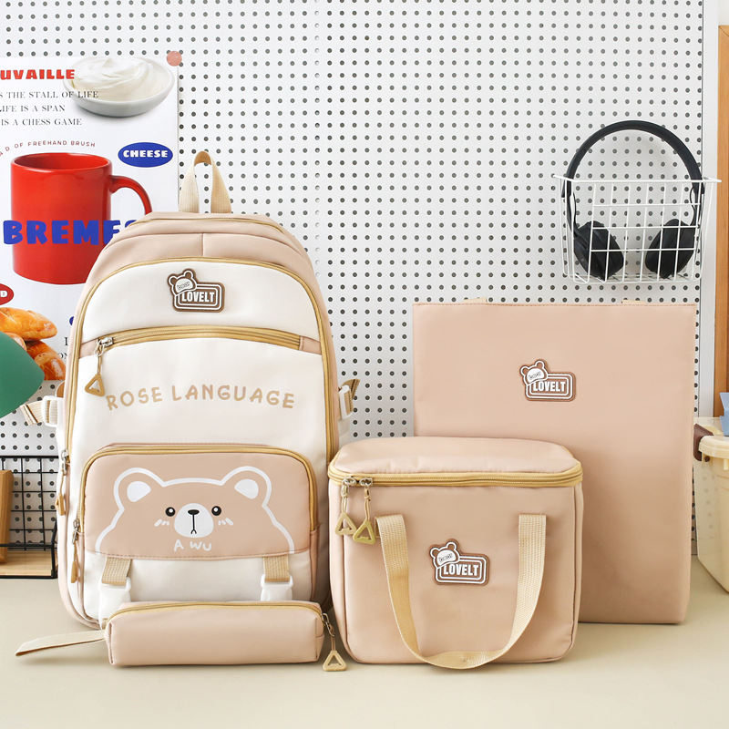 Kooli seljakott 4-osaline komplekt, linnaline minimalistlik stiil, kanvas, sülearvuti tasku, suur maht, tõmblukk