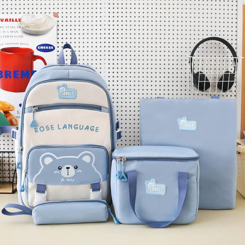 Kooli seljakott 4-osaline komplekt, linnaline minimalistlik stiil, kanvas, sülearvuti tasku, suur maht, tõmblukk