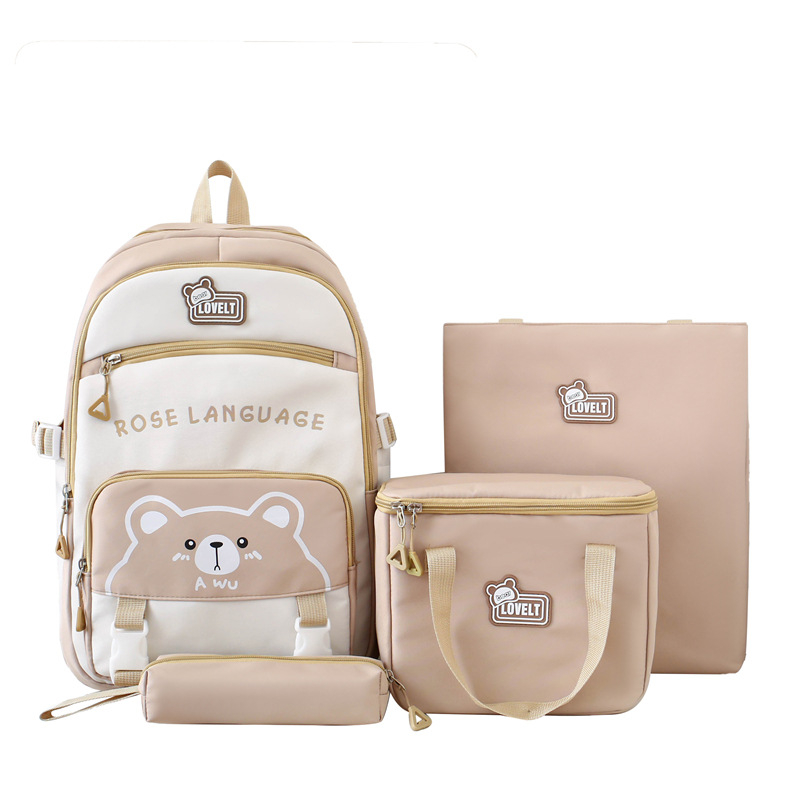 Kooli seljakott 4-osaline komplekt, linnaline minimalistlik stiil, kanvas, sülearvuti tasku, suur maht, tõmblukk