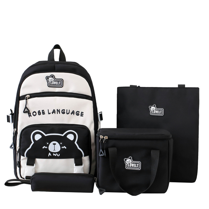 Kooli seljakott 4-osaline komplekt, linnaline minimalistlik stiil, kanvas, sülearvuti tasku, suur maht, tõmblukk