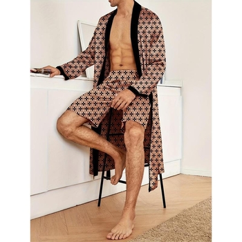 Meeste ööriietuste komplekt täis trükiga, V-kaeluse detail ja nööri detail (Puuvill; Half-edge Trim; Karikatuuristiil; Kevad 2025)