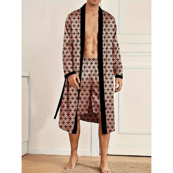 Meeste ööriietuste komplekt täis trükiga, V-kaeluse detail ja nööri detail (Puuvill; Half-edge Trim; Karikatuuristiil; Kevad 2025)