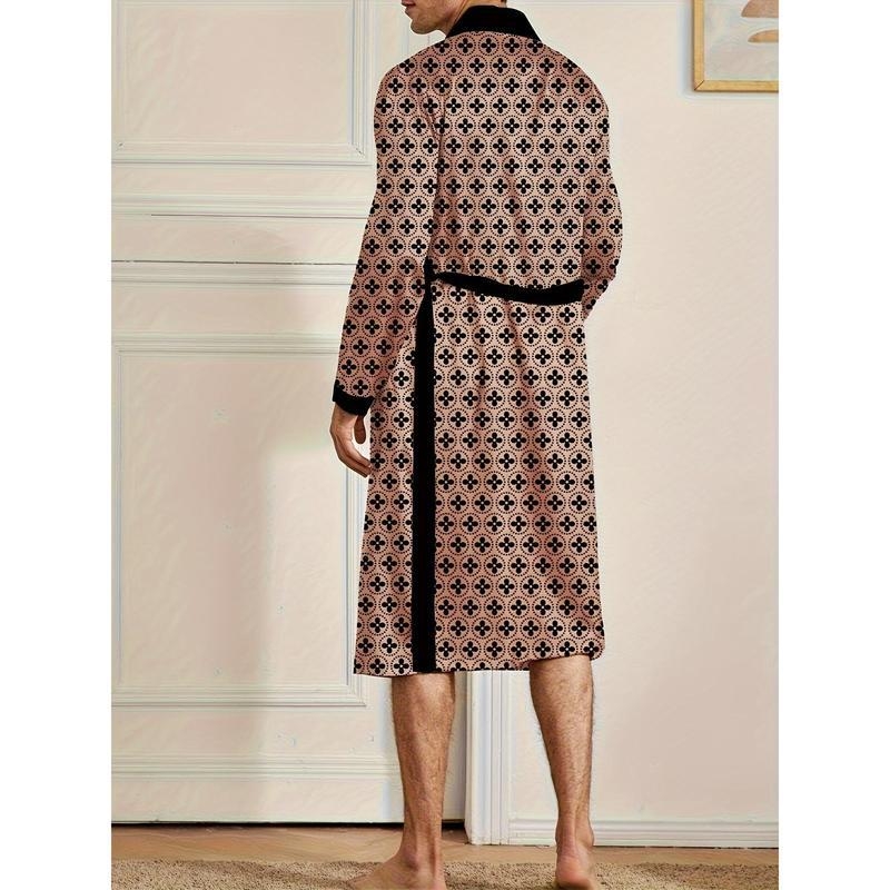 Meeste ööriietuste komplekt täis trükiga, V-kaeluse detail ja nööri detail (Puuvill; Half-edge Trim; Karikatuuristiil; Kevad 2025)