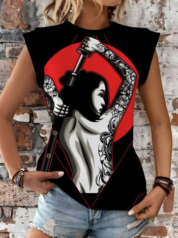 Naistele lühikeste varrukatega T-särk 3D trükiga, slim fit, polüester 90–95%, tänav hipster stiil