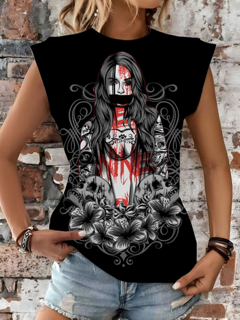 Naistele lühikeste varrukatega T-särk 3D trükiga, slim fit, polüester 90–95%, tänav hipster stiil