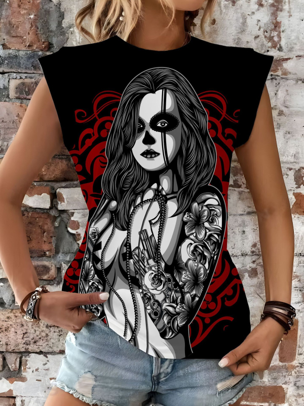 Naistele lühikeste varrukatega T-särk 3D trükiga, slim fit, polüester 90–95%, tänav hipster stiil