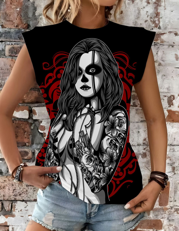 Naistele lühikeste varrukatega T-särk 3D trükiga, slim fit, polüester 90–95%, tänav hipster stiil