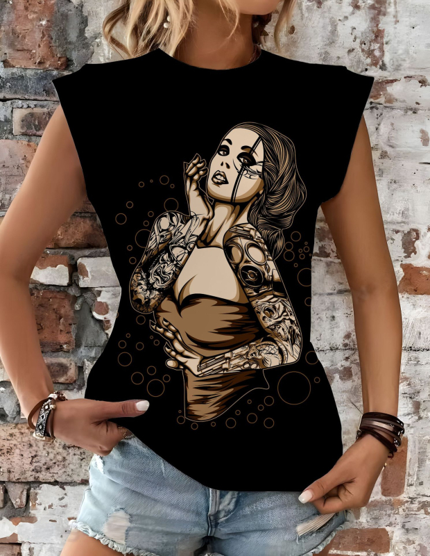 Naistele lühikeste varrukatega T-särk 3D trükiga, slim fit, polüester 90–95%, tänav hipster stiil