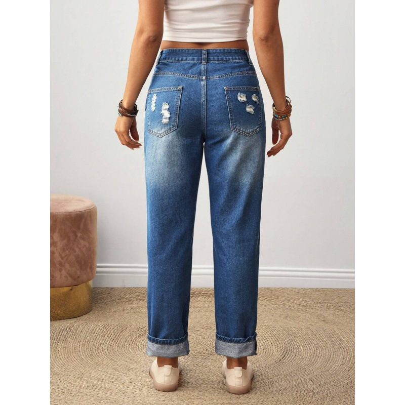 Naiste sirge lõikega teksad, lilleõmblus taskutel, fleece vooder, polüestri segu, nööriga sulgemine