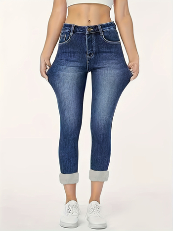 Kõrge vöökoht, slim fit džinsid, denim 50–70% puuvillast, mikroelastsus