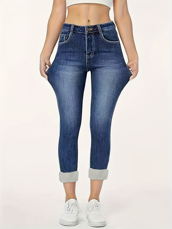 Kõrge vöökoht, slim fit džinsid, denim 50–70% puuvillast, mikroelastsus