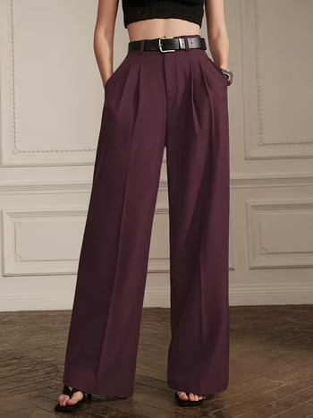 Kõrge vöökoht, laia lõikega, pikad püksid, polüester, taskud