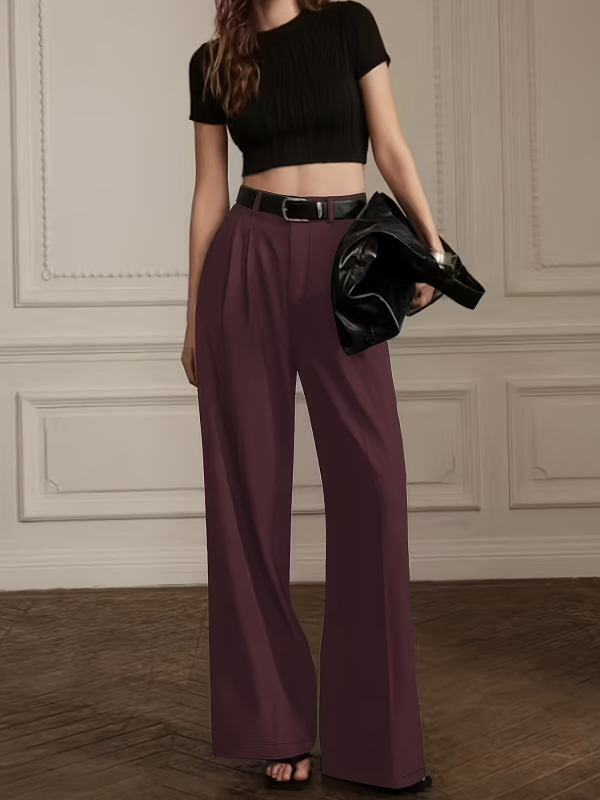 Kõrge vöökoht, laia lõikega, pikad püksid, polüester, taskud