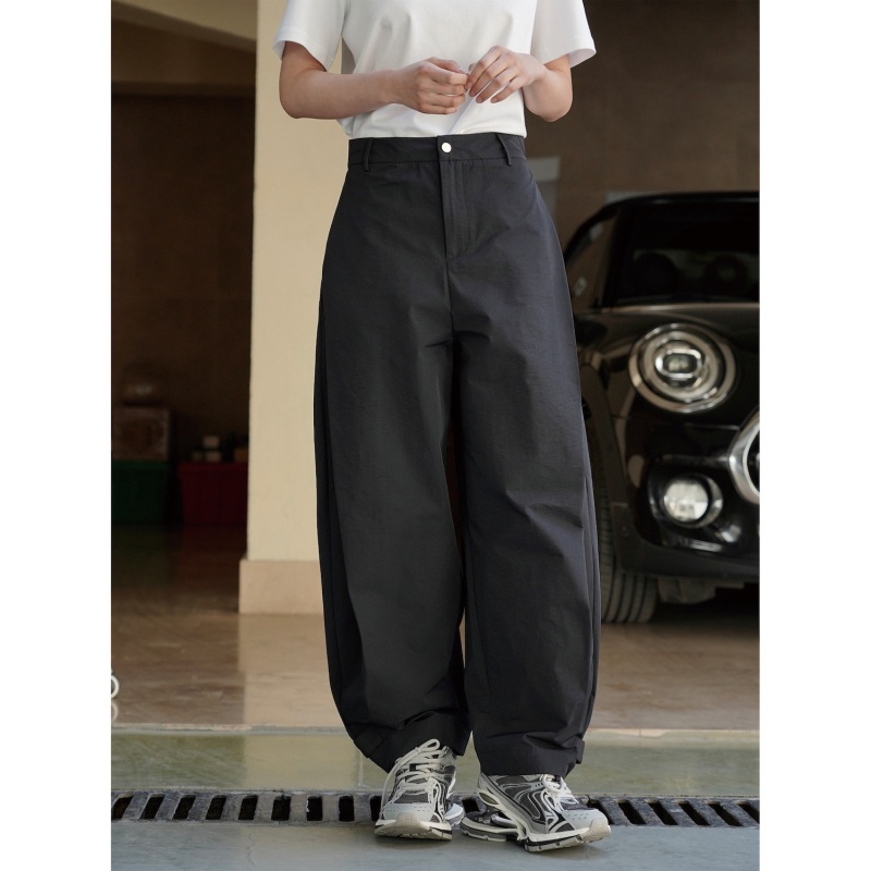 Naiste igapäevased laiad püksid kõrge vöökohaga, vaba lõikega, puuvill-nailon segu I-tüüpi voldikutega