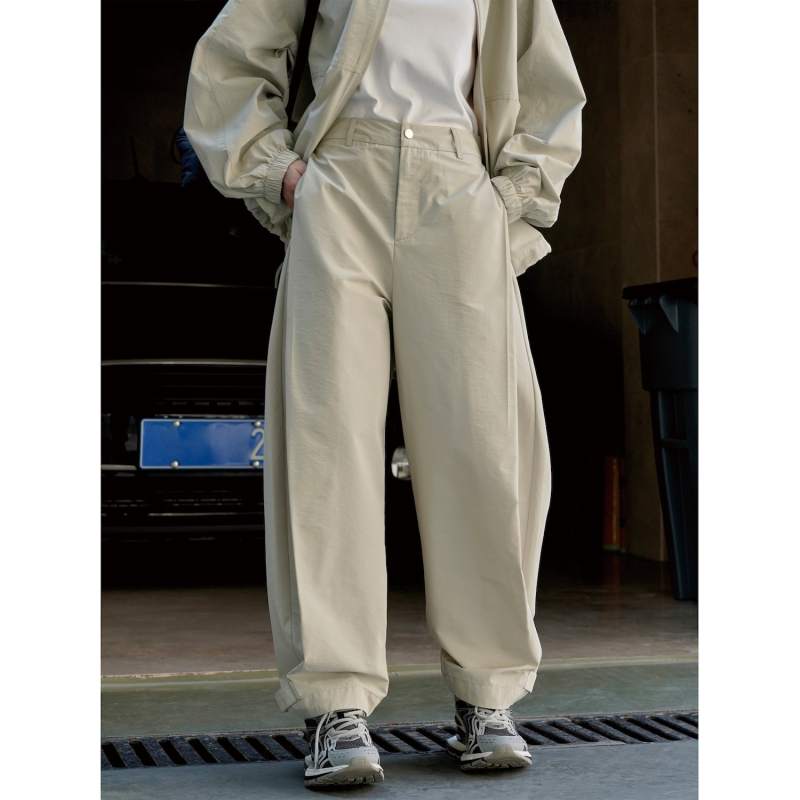 Naiste igapäevased laiad püksid kõrge vöökohaga, vaba lõikega, puuvill-nailon segu I-tüüpi voldikutega