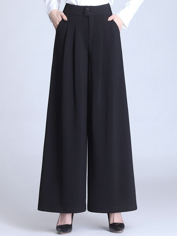 Laia säärega igapäevased püksid, keskmise taljega, polüester (>95%), pikad püksid, keskmise paksusega