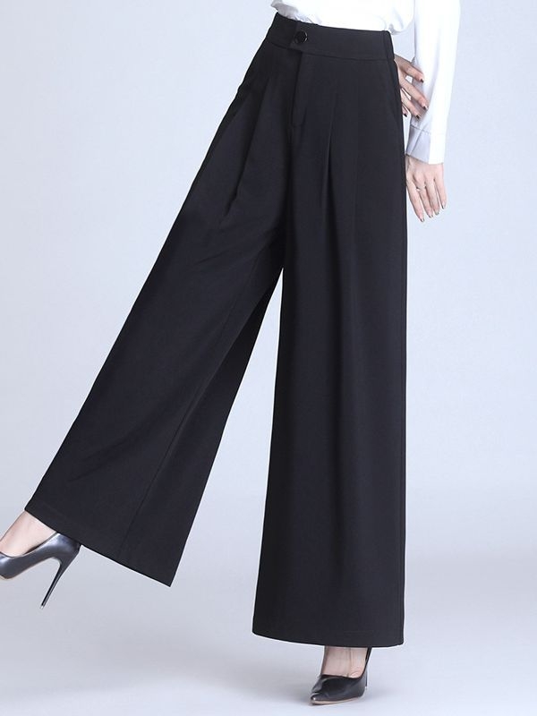 Laia säärega igapäevased püksid, keskmise taljega, polüester (>95%), pikad püksid, keskmise paksusega